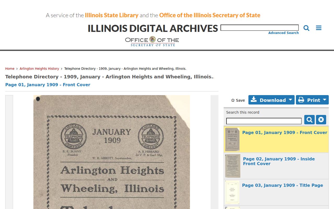 Wheeling city directory 1909 Illinois Digital Archives item