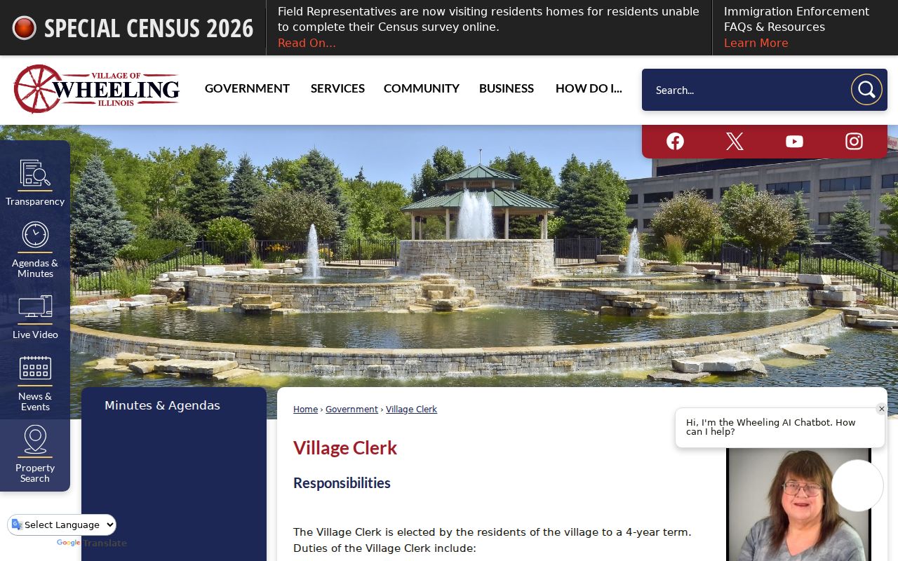 Wheeling residents directory Village Clerk records page