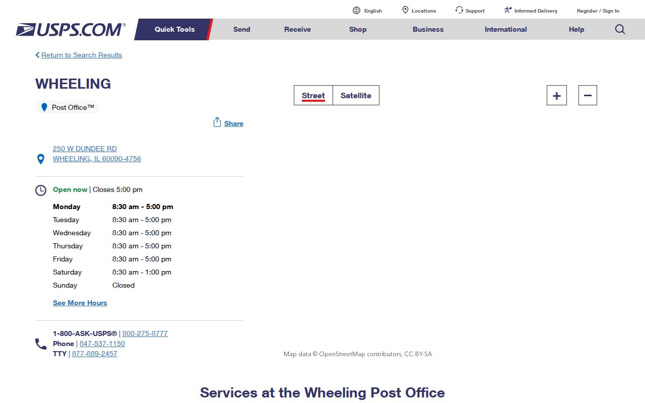 USPS Wheeling Post Office details for ZIP code 60090